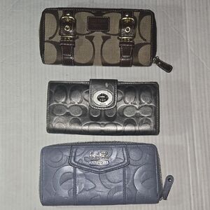 Coach Signature Wallets Trio - Tan, Black, Slate Blue